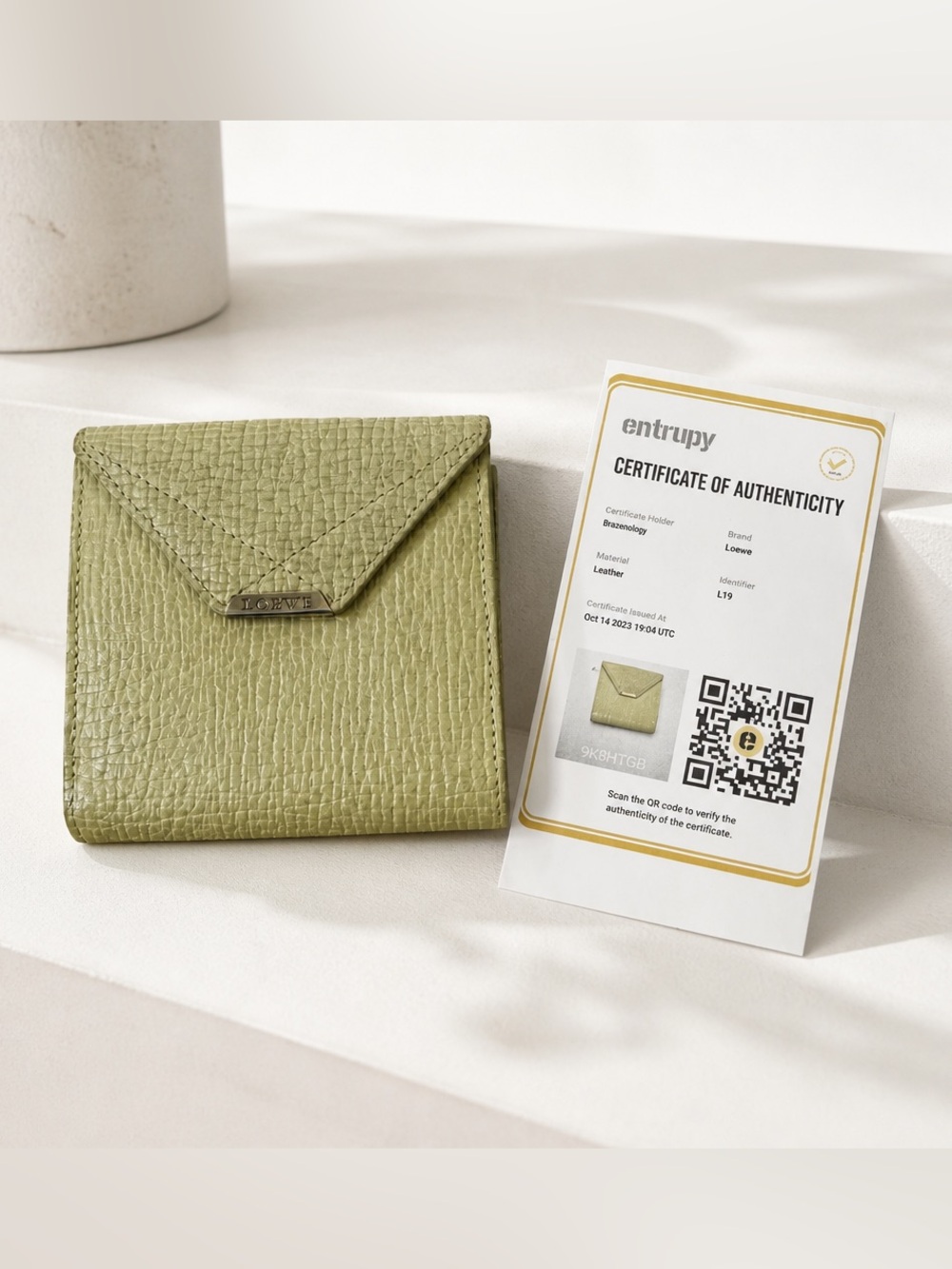 Authentic Loewe Compact Envelope Trifold Wallet - Pistachio  Leather